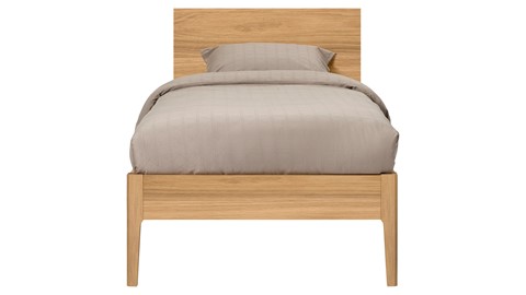 Bed Sky eiken met hoofdbord hout en poot hout, eiken honing