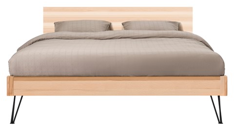 Bed Sky beuken met hoofdbord hout en poot driehoek metaal, beuken