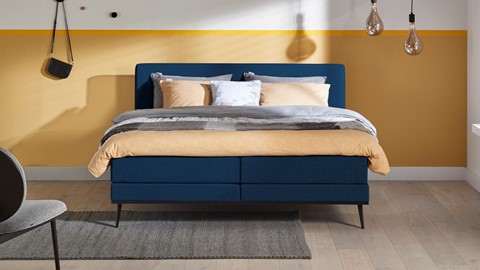 Boxspring Viggo vlak met gestoffeerd matras, oakland  blauw