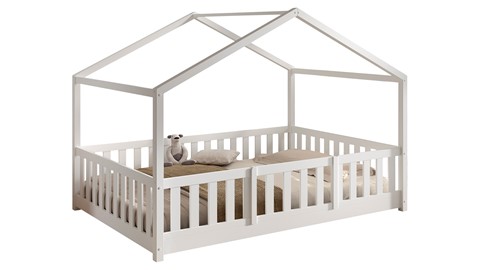 Kajuitbed Dallas als huis met slaaplade, wit