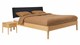 Bed Sky eiken met hoofdbord gecapitonneerd en poot hout, honing lederlook zwart