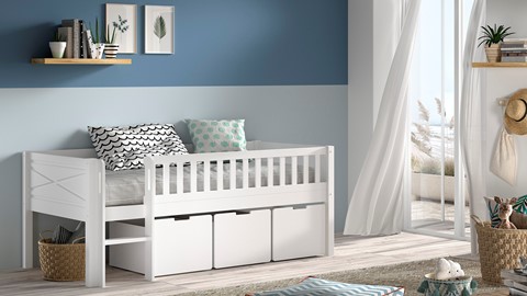 Halfhoogslaper Scott met trap, glijbaan en 3 opbergladen, white