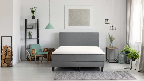 Boxspring Cisano vlak met gestoffeerd matras, lichtgrijs