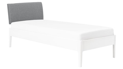 Bed Sky beuken met hoofdbord stof en poot hout, wit stof basalt