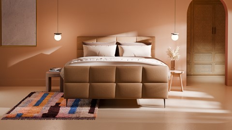 Boxspring Crystal soft touch met gestoffeerd matras, mocha mousse