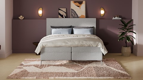 Boxspring Emerald linen touch vlak met gestoffeerd matras, light grey