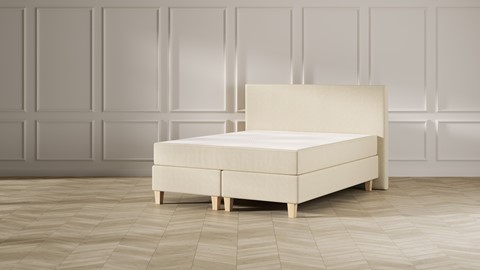 Boxspring Emma Deluxe Classic vlak met gestoffeerd matras en poot naturel, beige