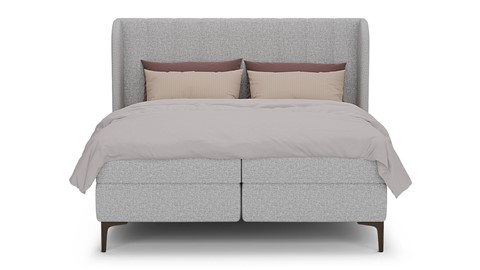 Boxspring Ivory linen touch vlak met gestoffeerd matras, light grey