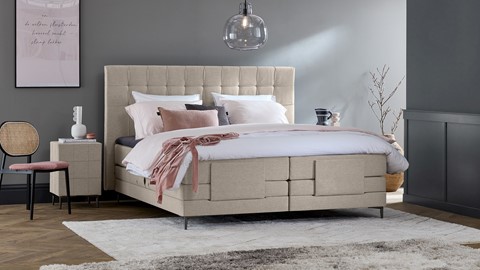 Boxspring Jade verstelbaar met gestoffeerd matras, khaki