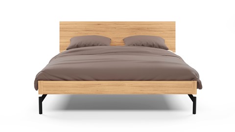 Bed Sky met hoofdbord hout en poten metaal, eiken honing