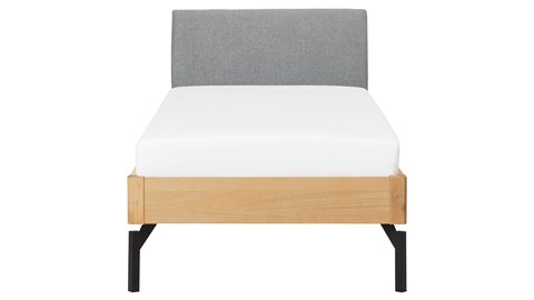Bed Sky eiken met hoofdbord stof en poot metaal, honing stof basalt