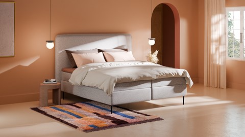 Boxspring Quartz linen touch vlak met gestoffeerd matras, light grey