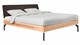 Bed Sky beuken met hoofdbord stof en poot metaal, beuken lederlook grijs