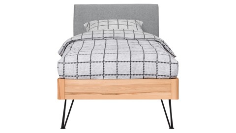 Bed Sky beuken met hoofdbord stof en poot driehoek, beuk stof basalt