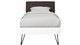 Bed Sky beuken met hoofdbord stof en poot driehoek, wit lederlook grijs