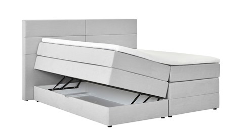 Opbergboxspring Pearl vlak met gestoffeerd matras, lightgrey