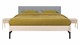 Bed Sky eiken met hoofdbord gecapitonneerd en poot metaal, eiken stof basalt