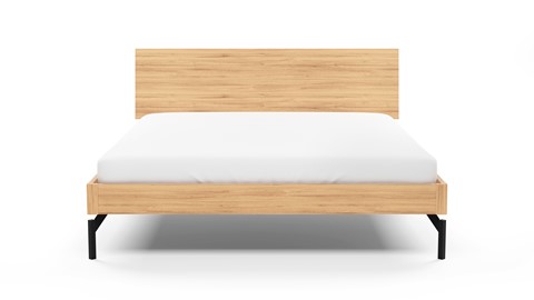 Bed Sky met hoofdbord hout en poten metaal, eiken honing