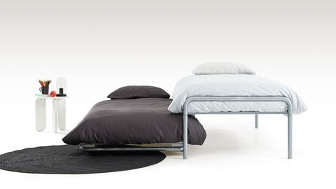 Bed met onderschuifbed Doppia, zilver