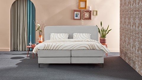 Boxspring Quartz vlak met gestoffeerd matras, light grey