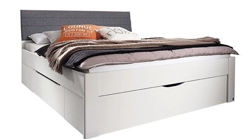 Bed Butiken met gestoffeerd hoofdbord, alpine wit