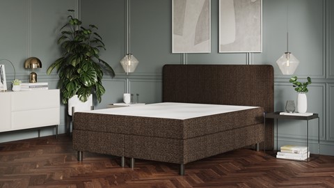 Boxspring Emma Deluxe Classic vlak met gestoffeerd matras en poot zwart, dark brown