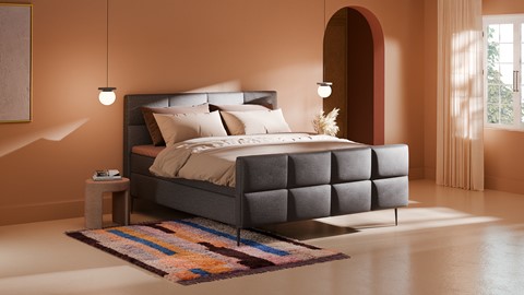 Boxspring Crystal linen touch vlak met gestoffeerd matras, dark grey