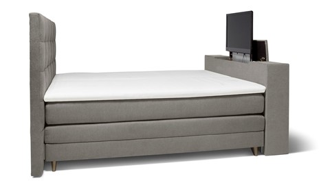 Boxspring Unik Varje verstelbaar met gestoffeerd matras en voetbord met TV-lift, wood