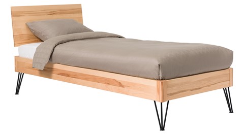 Bed Sky beuken met hoofdbord hout en poot driehoek metaal, beuken