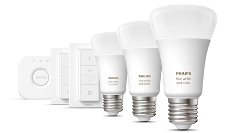 Verlichting Philips Hue White and Color Ambiance Starterkit E27 (3 lampen, 2 dimmers + bridge)