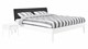 Bed Sky beuken met hoofdbord stof en poot hout, wit lederlook zwart
