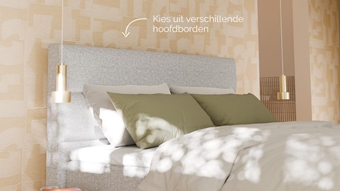 Boxspring Mica linen touch vlak met gestoffeerd matras, light grey