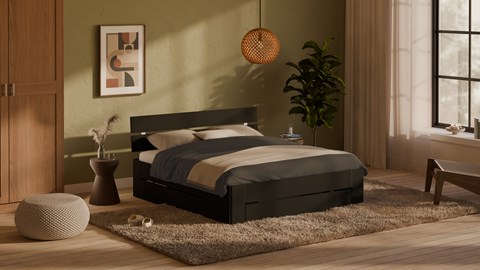 Bed Fresh 500 met hoofdbord en 3 opbergladen, zwart