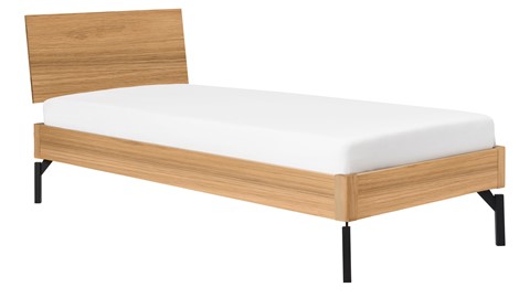 Bed Sky eiken met hoofdbord hout en poot metaal, eiken honing