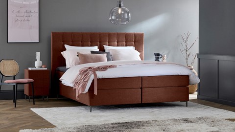 Boxspring Jade vlak met gestoffeerd matras, copper