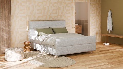 Boxspring Mica linen touch vlak met gestoffeerd matras, light grey