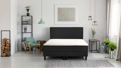 Boxspring Cisano vlak met gestoffeerd matras, zwart