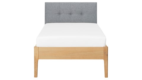 Bed Sky eiken met hoofdbord gecapitonneerd en poot hout, honing stof basalt