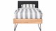 Bed Sky beuken met hoofdbord stof en poot driehoek, beuk lederlook zwart
