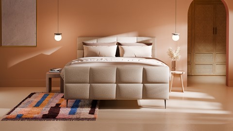 Boxspring Crystal linen touch vlak met gestoffeerd matras, beige