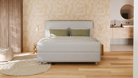Boxspring Mica linen touch vlak met gestoffeerd matras, light grey