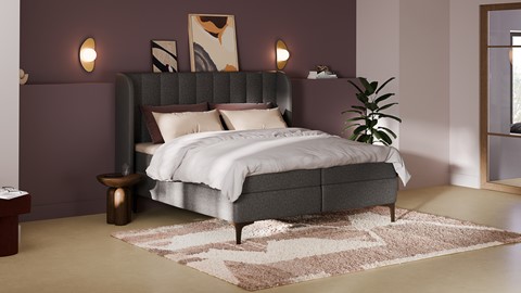 Boxspring Ivory linen touch vlak met gestoffeerd matras, dark grey
