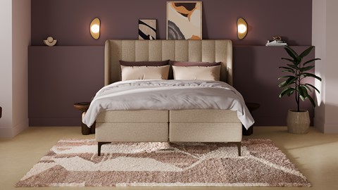 Boxspring Ivory linen touch vlak met gestoffeerd matras, beige