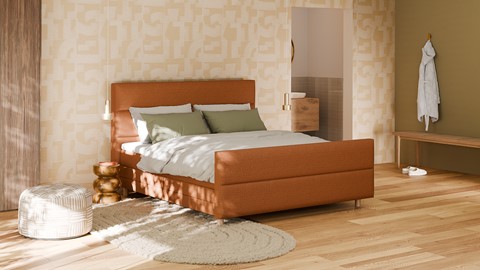 Boxspring Mica soft touch verstelbaar met gestoffeerd matras, terracotta