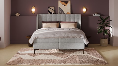 Boxspring Ivory linen touch vlak met gestoffeerd matras, light grey