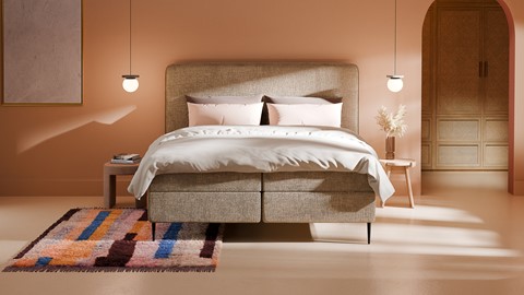 Boxspring Quartz velvet motif vlak met gestoffeerd matras, taupe