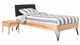 Bed Sky beuken met hoofdbord stof en poot driehoek, beuk lederlook zwart