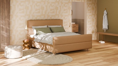 Boxspring Mica soft touch verstelbaar met gestoffeerd matras, mocha mousse