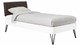 Bed Sky beuken met hoofdbord stof en poot driehoek, wit lederlook grijs