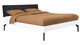 Bed Sky beuken met hoofdbord gecapitonneerd en poot metaal, wit lederlook zwart